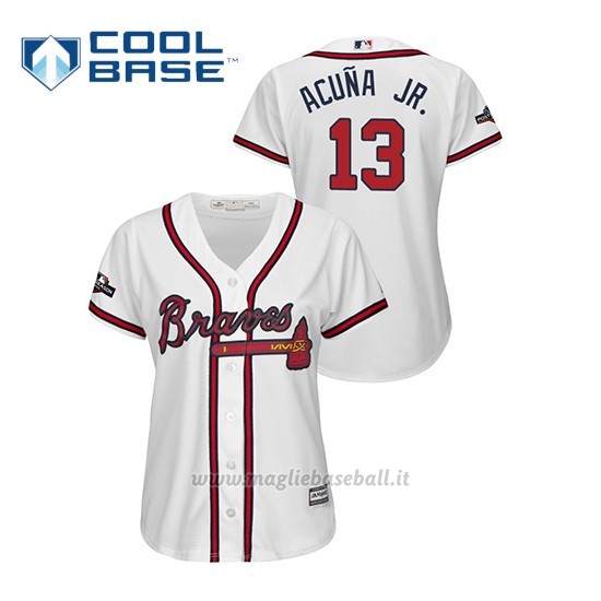 Maglia Baseball Donna Atlanta Braves 13 Ronald Acuna Jr. 2019 Postseason Cool Base Bianco